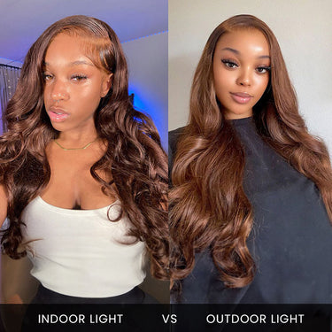 Brown Body Wave Wig Customer Show Under Indoor And Outdoor Lights