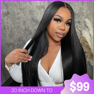 Megalook 6 Inches Deep Part Wigs Silky Straight Natural Black 100% Human Hair Wig
