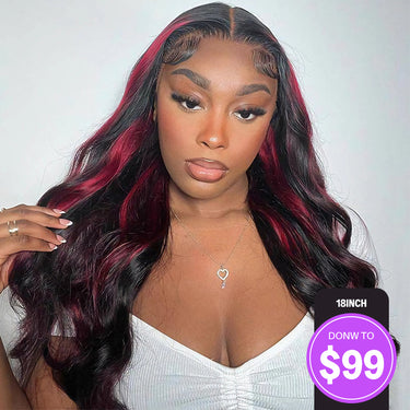 Megalook 13x4 Lace Frontal Red Highlight Body Wave Invisible Knots Natural Edges