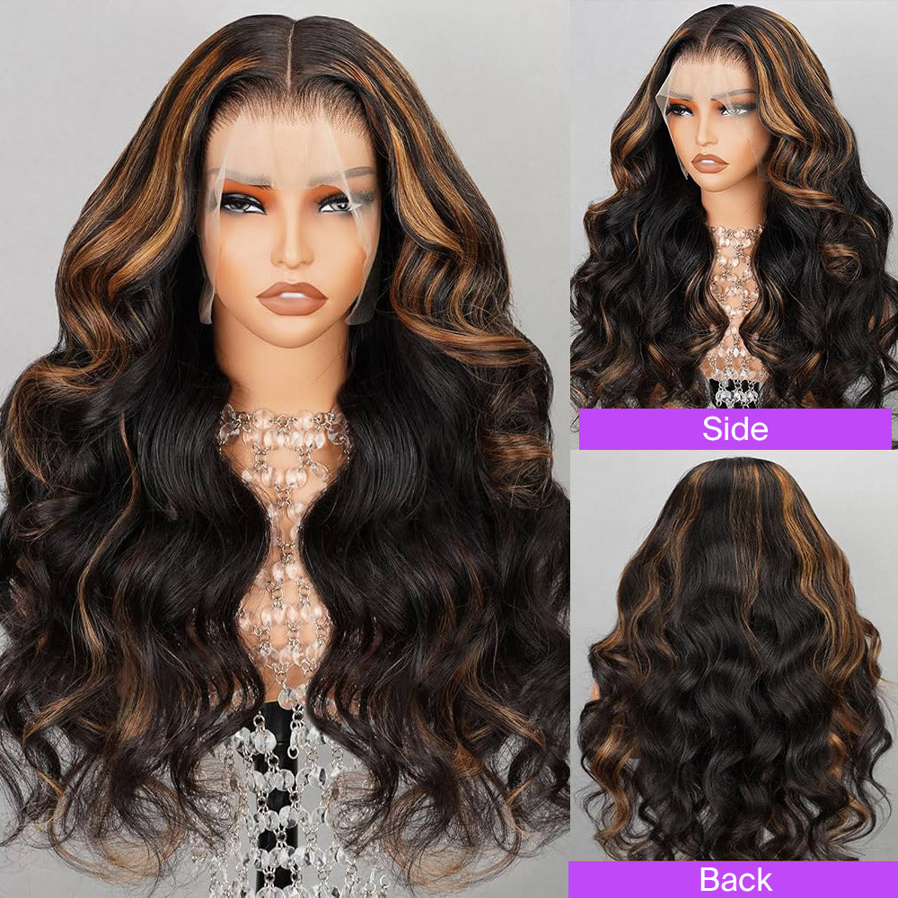 1BP30 Highlight Body Wave Wig Real Show In Front Side Back