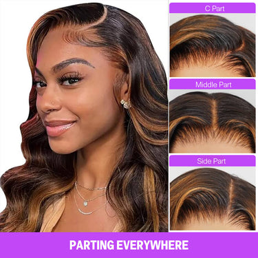1BP30 Highlight Body Wave Wig Part Everywhere