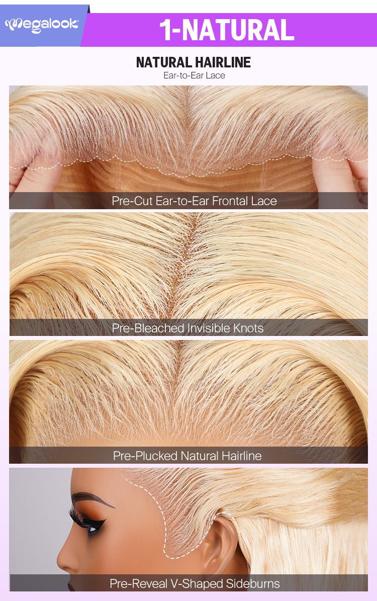 Blonde 13x6 Three Go Glueless Wig Natural Hairline Details