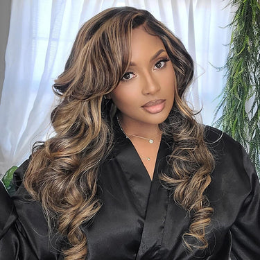 5x5 Transparent Lace Balayage Body Wave Honey Blonde Human Hair Wigs 180% Density Wig