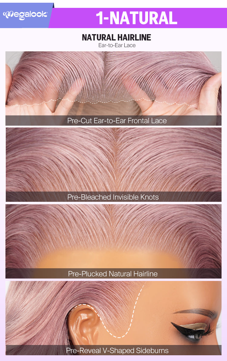 Ash Purple 13x6 Three Go Glueless Wig Natural Hairline Details