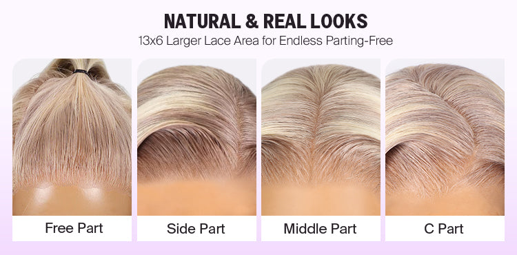 10/613 Blonde Highlight 13x6 Glueless Wig Natural Look Details