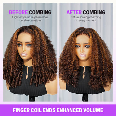 4p30 Curly 13x6 Three Go Wig With Finger Coil Ends Enhanced Volume