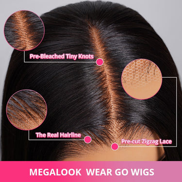 Megalook 6x5 Invisible knots Glueless Curly Wigs Realistic Hairline Natural Black Beginner Friendly