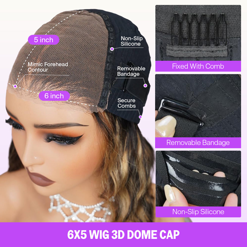 Balayage Highlight 6x5 Bob Wig 3D Dome Cap