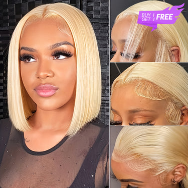 Megalook Bogo Free Balayage Highlight/#613 Blonde 6x5 Bob Wigs Straight Pre-Cut Lace Closure Wigs
