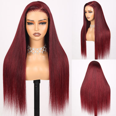 Burgundy Straight Closure Wigs Real Show