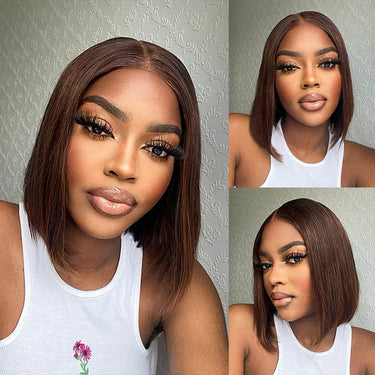 Megalook 6x5 Invisible Knots Glueless Chocolate Brown Straight Bob Wigs Realistic Hairline Beginner Friendly