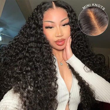 Megalook 4x4 Lace Closure Water Wave Wigs Natural Black Realistic Hairline