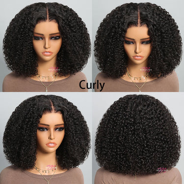 Megalook 6 lnches Deep Part jerry Curly Bob Wigs Natural Black No Code Needed Limited
