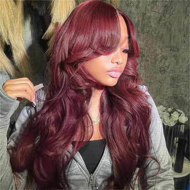 Burgundy Wig With Curtain Bangs