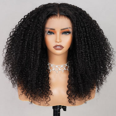 Megalook 6 Inches Deep Part Wigs Jerry Curly Natural Black 100% Human Hair Wig