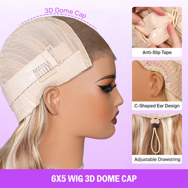 Ash Blonde Highlight 6x5 Wig 3D Dome Cap