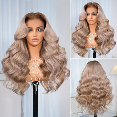 Ash Blonde Highlights on Brown Hair Body Wave Wigs Real Show
