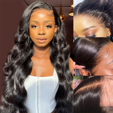 Megalook 13x6 Three-Go™ Glueless Body Wave Wig With Drawstring Natural Black 100% Human Hair Wig