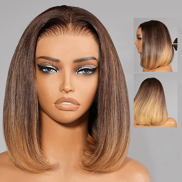 Megalook 13x5 Pre-All Glueless Brown Ombre Straight Bob invisible knots Breathable Cap Beginner Friendly
