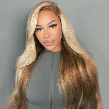 Champagne And Brown Ombre Colored Body Wave 13x4 Lace Front Wigs Model
