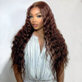 Chocolate Brown Bohemian Curly 13x6 Three Go Wig Model
