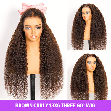Chocolate Brown Jerry Curly 13x6 Three Go Wig Real Show