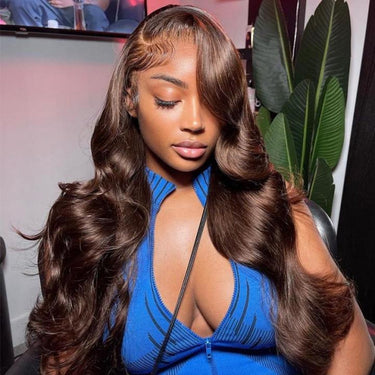 Megalook 13x4 Lace Frontal Chocolate Brown Body Wave Wigs Invisible Knots Natural Hairline