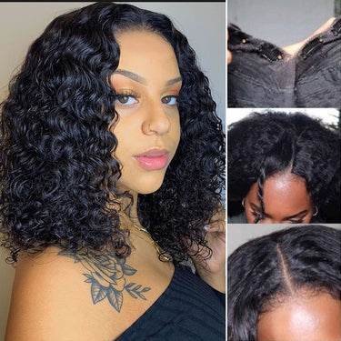 Megalook Bogo Free 12 Inch Glueless Curly/Yaki Straight Wigs Upgrade V Part Wigs No Leave Out Clip & Go