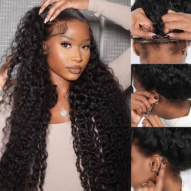 Megalook 360 Full Lace Glueless Deep Wave Wigs Invisi Drawstring Natural Black Pull & Go