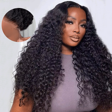 Megalook 360 Full Lace Glueless Deep Wave Wigs Invisi Drawstring Natural Black Pull & Go