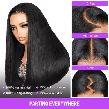 Black Double Drawn Straight Wig Can Part Everywhere