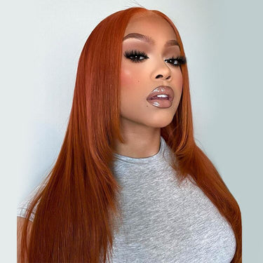 Megalook 6x5 Invisible Knots Glueless Ginger Brown Silky Straight Wigs Pre-cut Lace Beginner Friendly