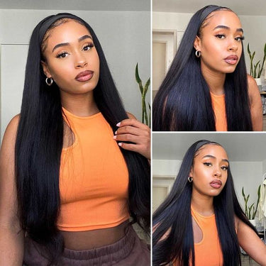 Megalook Headband Glueless Straight Natural Black Human Hair Wig Beginner Friendly