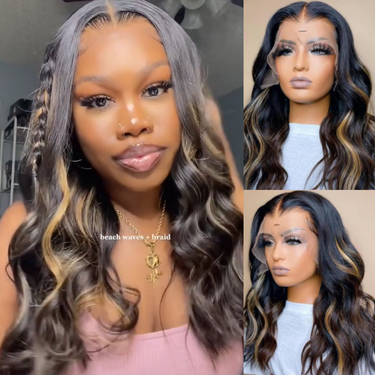 Megalook Bogo Free 13x4 Lace Front Highlights Body Wave High Quality Human Hair Wigs