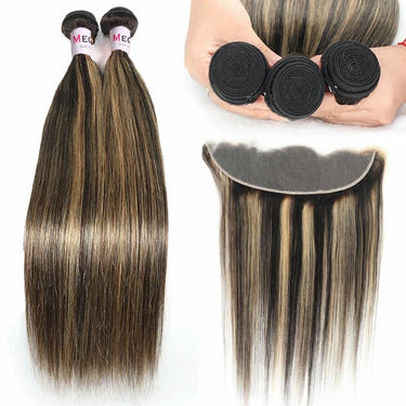 Highlight Balayage Colored 1 Bundle/13x4 Free Part Lace Frontal Closure Virgin Human Hair Bundles Deal