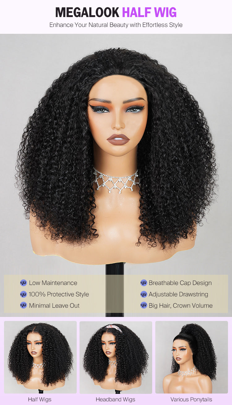 Mannequin Showing Hairstyles with 3 In 1 Half Wig Kinky Curl Wig 