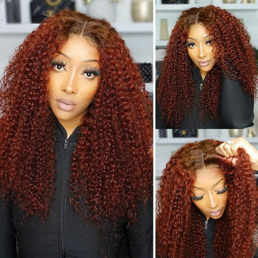 Megalook 6x5 Invisible Knots Glueless Reddish Brown Ombre Kinky Curly Realistic Hairline Beginner Friendly