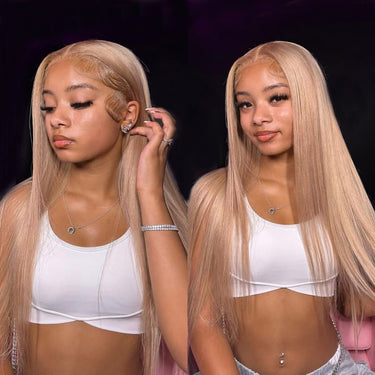 Milk Tea Brown Straight 13x6 Glueless Wig Model Show