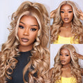 Milk Tea Brown With 613 Highlights Body Wave 13x6 Wigs Model Show