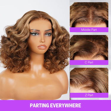 Honey Blonde Highlight Bouncy Curly 6x5 Wig Part Everywhere