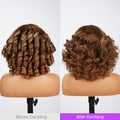 Honey Blonde Highlight Bouncy Curly Wig Before Combing VS After Combing