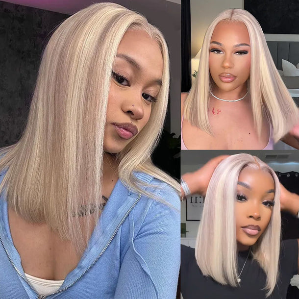 10/613 Blonde Highlight Straight Bob Wig Video