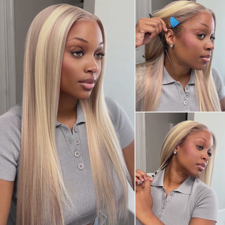 10/613 Blonde Highlight Straight 13x6 Glueless Wig Install &autoplay