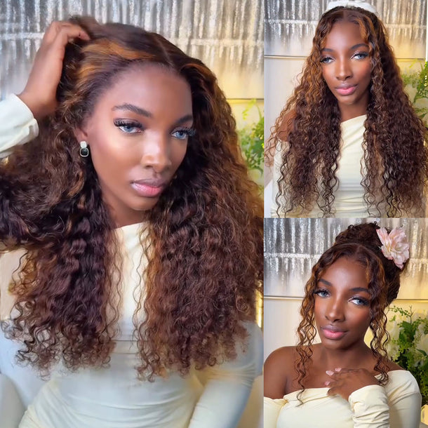 Brown Highlight Water Wave 13x6 Glueless Wig Install Video
