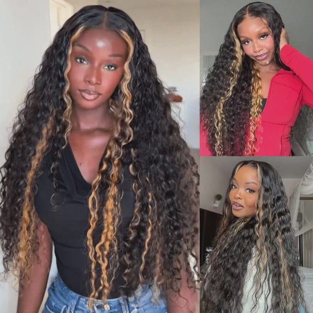 Honey Blonde Money Piece Bohemian Curl 13x6 Glueless Wigs Video Show