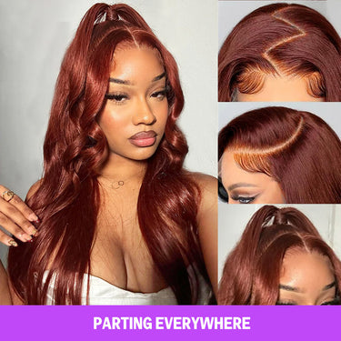 Megalook Bogo Free 13x4 Lace Frontal Reddish Brown/#4 Chocolate Brown Loose Body Wave Invisible Knots Natural Edges