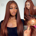 Reddish Brown Straight 13x4 Transparent Lace Front Wig With Pre-plucked Hairline
