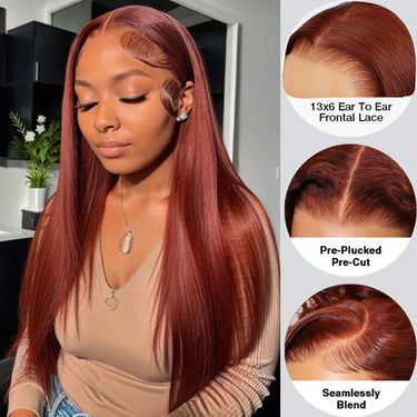 Reddish Brown Straight 13X6 Glueless Wig Model Show
