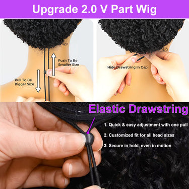 Megalook Glueless Jerry Curly Wig Upgrade V Part Wig No Leave Out Clip & Go
