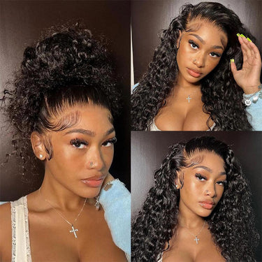 Megalook 360 Full Lace Glueless Water Wave Wigs Invisi Drawstring Natural Black Pull & Go